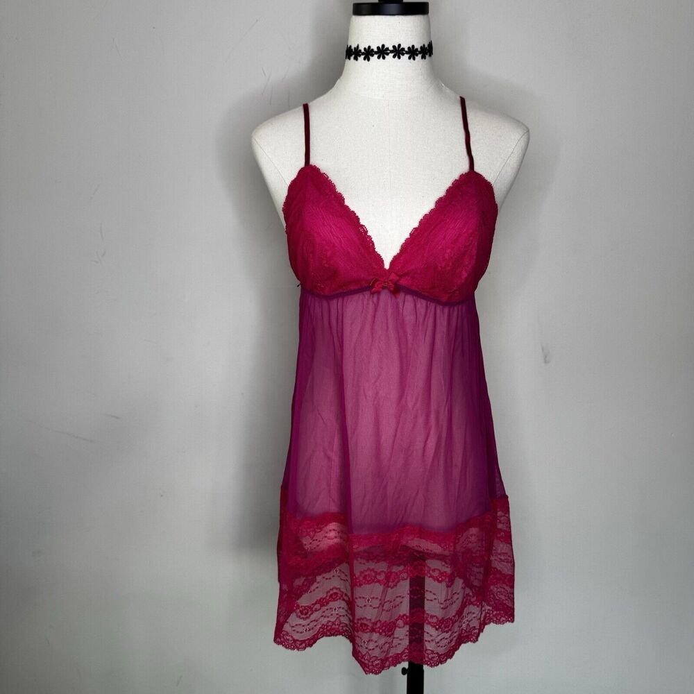 Vtg Y2K Rose Babydoll Chemise Slip Dress Pink Indie Glam Fairy Whimsygoth XL